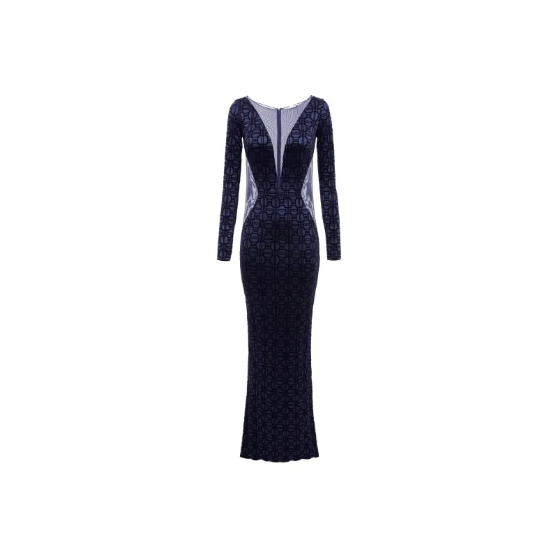 Elisabetta Franchi Red Carpet Tulle insert Flocked Dress-0