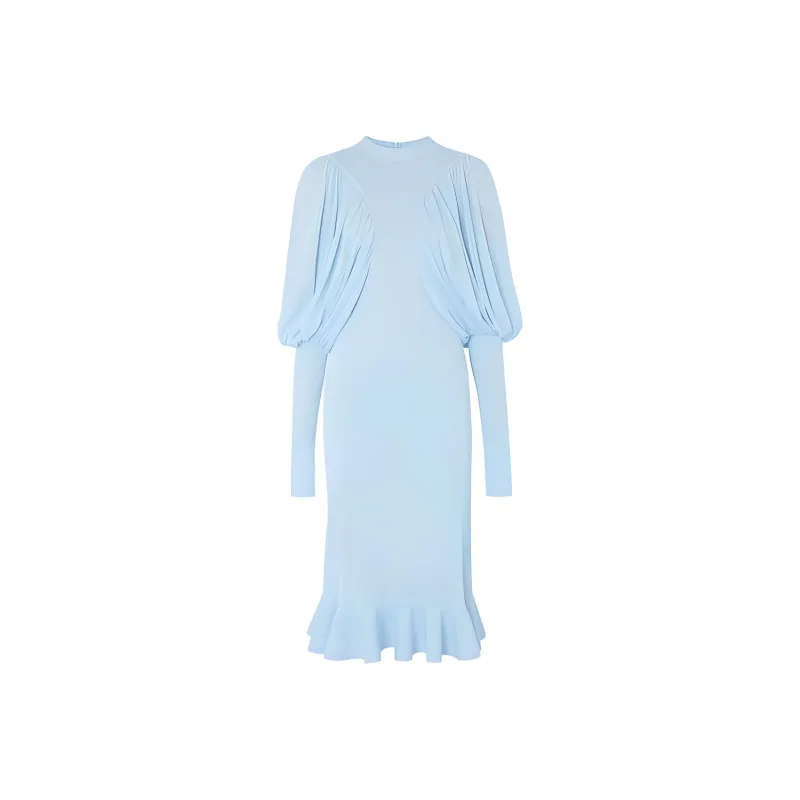 Burberry Long-Sleeved Dresses Women's Light Blue-0