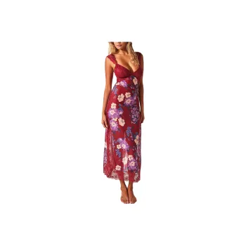 FREE PEOPLE Suddenly Fine Maxi Slip Short-Sleeved Dresses Women's Dahlia Combo