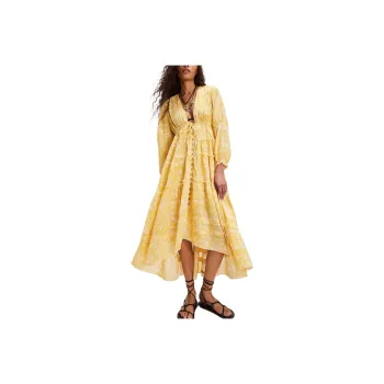 FREE PEOPLE Pappiet Midi Dress Long-Sleeved Dresses Women's Sunshine Combo/Sunshine Group