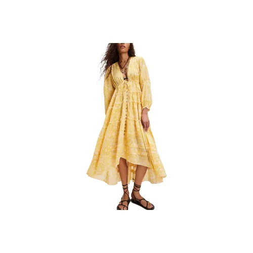 FREE PEOPLE Pappiet Midi Dress Long-Sleeved Dresses Women's Sunshine Combo/Sunshine Group