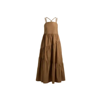 HUGO BOSS Maxi Dress In Cotton Poplin With Crossover Straps Slip Dresses Women's Brown