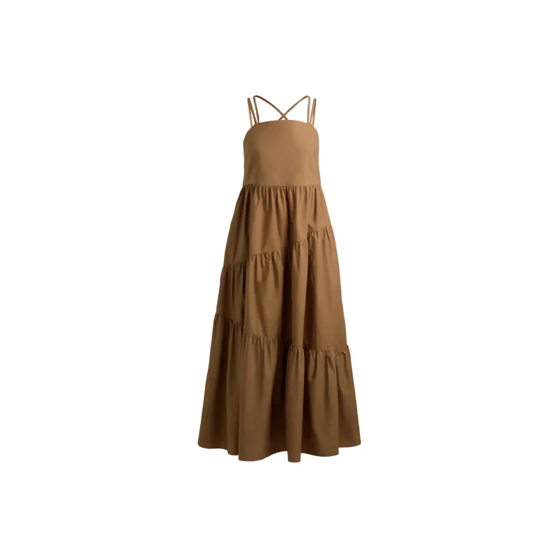 HUGO BOSS Maxi Dress In Cotton Poplin With Crossover Straps Slip Dresses Women's Brown-0