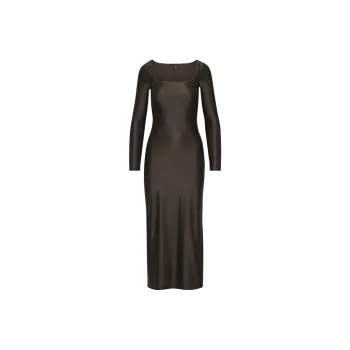 ARITZIA Ten Satinette Starlit Dress Long-Sleeved Dresses Women's Rich Mocha Brown/Deep Mocha Brown