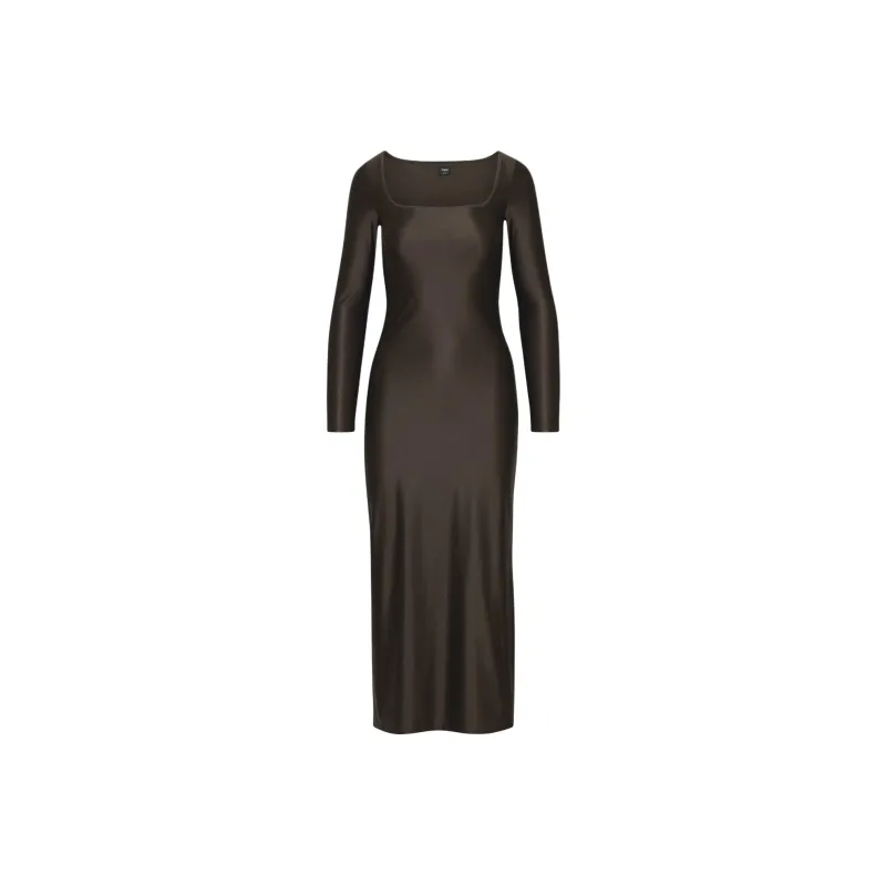 ARITZIA Ten Satinette Starlit Dress Long-Sleeved Dresses Women's Rich Mocha Brown/Deep Mocha Brown-0