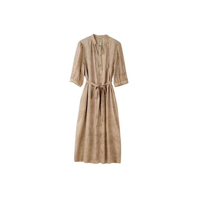 To The West Short Sleeved Dress Women's Tea Brown-0