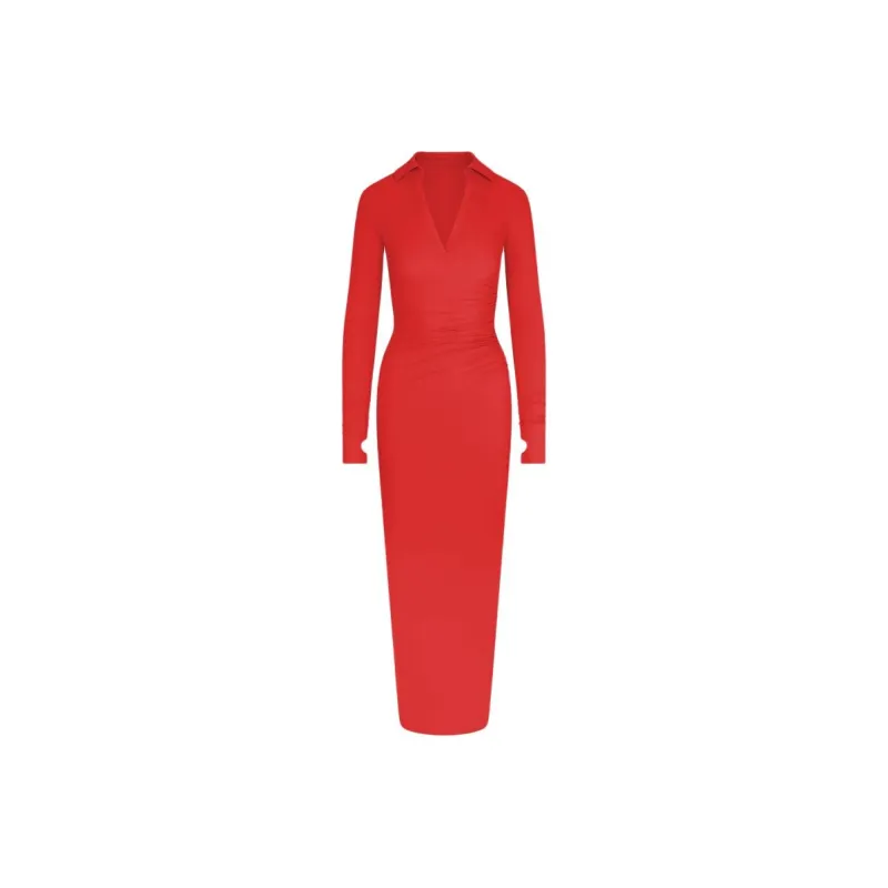 Khy SS24 DROP 009 Smooth Stretch Ruched Maxi Dress Long-Sleeved Dresses Women's Cherry Pink-0