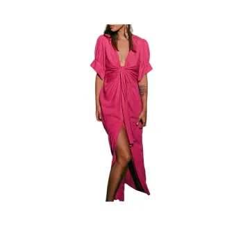 FREE PEOPLE Vintage Summer Midi Dress Short-Sleeved Dresses Women's Vacay Pink/Beach Pink