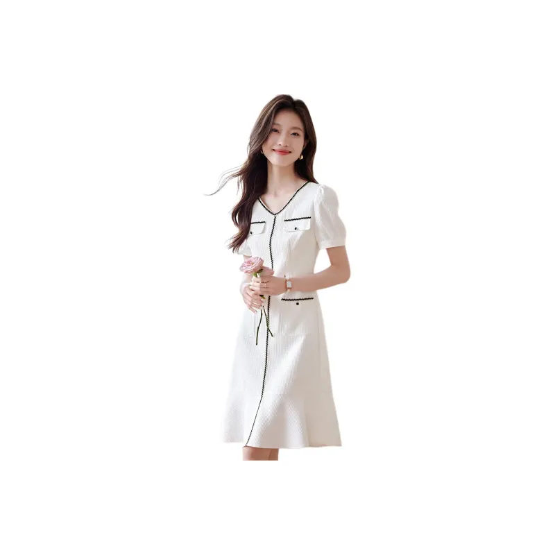 Mo Han Yi Mei Short Sleeved Dress Women's White-0