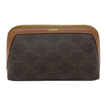 CELINE Calfskin Makeup Bag, Clutch Women's Tawny