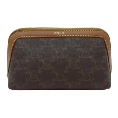 CELINE Calfskin Makeup Bag, Clutch Women's Tawny