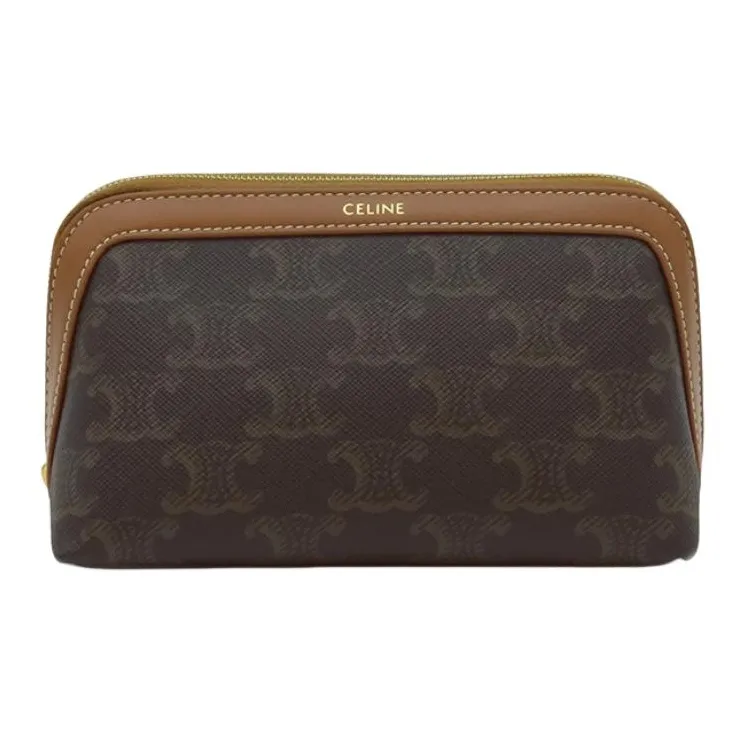 CELINE Calfskin Makeup Bag, Clutch Women's Tawny-0