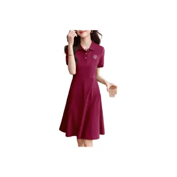 Mo Han Yi Mei Short Sleeved Dress Women's Burgundy