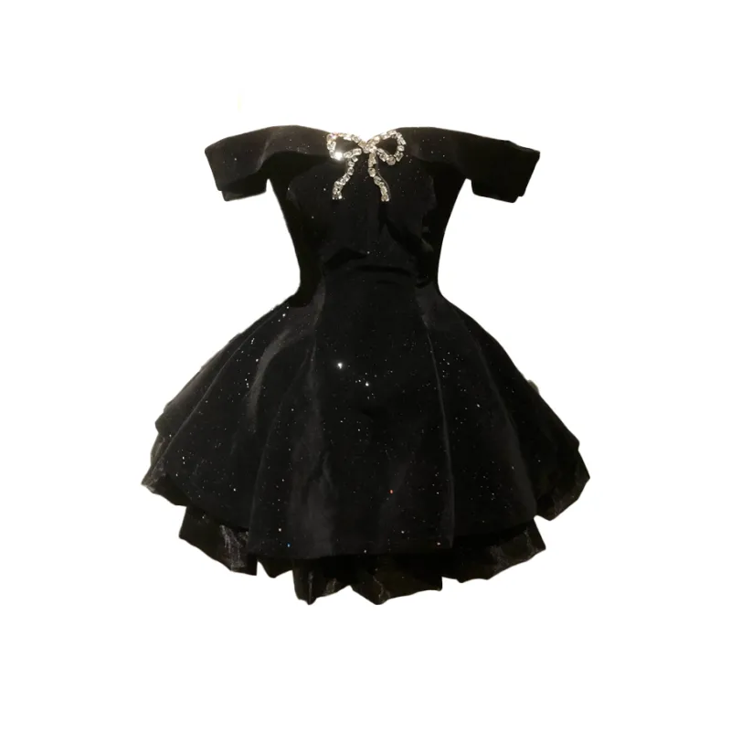 Mu Xiao Xin Short Sleeved Dress Women's Black-0