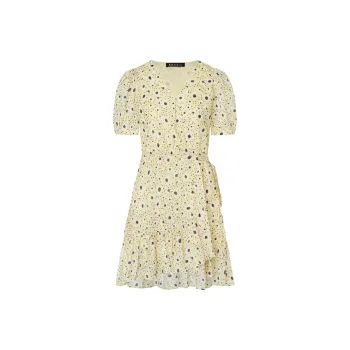 MO&CO Short Sleeved Dresses Women's Yellow Base With Small Floral