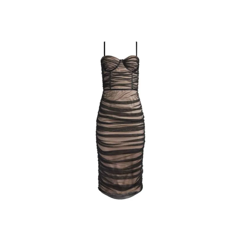 ALICE+OLIVIA Damia Ruched Bustier Midi Dress-0