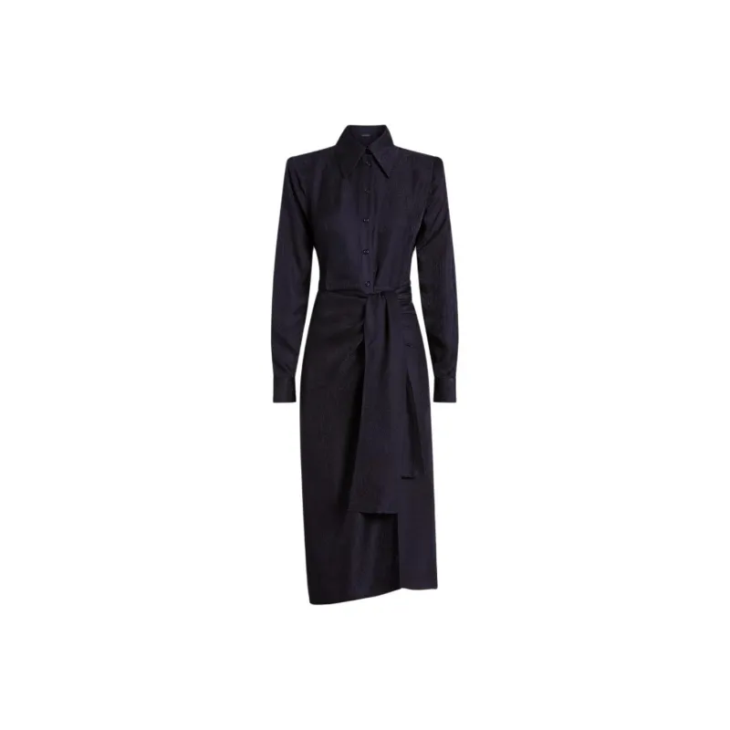 SCANLAN THEODORE Silk Jaquard Wrap Dress Long-Sleeved Dresses Women's Navy/Marine Blue-0
