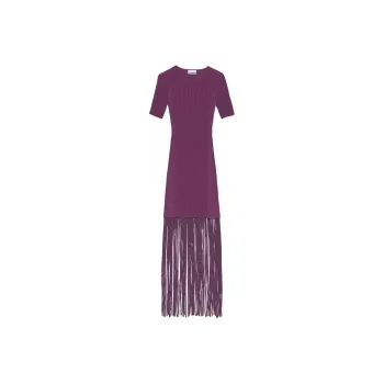 GANNI Purple Melange Knit Fringe Short Sleeve Mini Dress Short-Sleeved Dresses Women's Purple