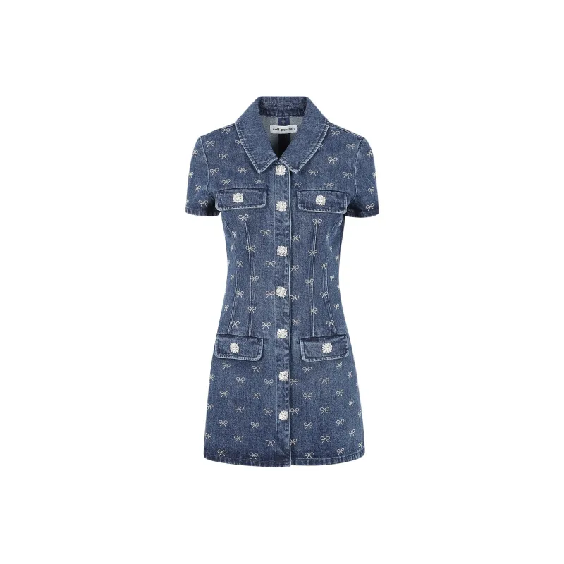 Self portrait Bow embellished Denim Mini Dress-0