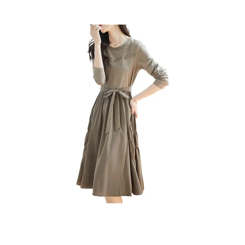 Mo Han Yi Mei Long Sleeved Dress Women's Gray Green-0