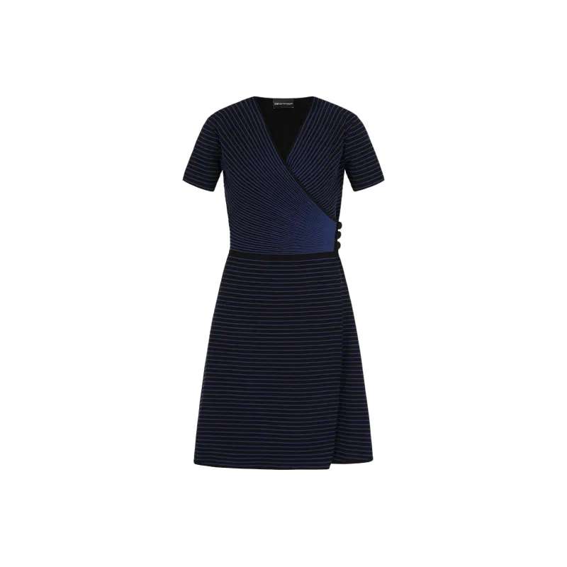 EMPORIO ARMANI Ottoman Fabric Cross over Neckline Dress-0
