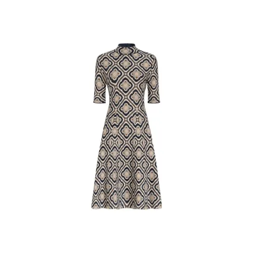 ETRO Geometric-Printed Mock Neck Midi Dress