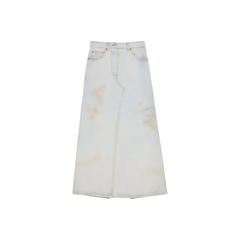 MM6 Maison Margiela Logo Patch Distressed Denim Midi Skirt-0