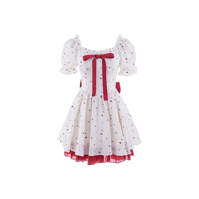 MISS VIGOR Short Sleeved Dresses Women's White Red-0