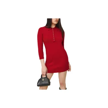 REFORMATION Luell Regenerative Merino Polo Mini Dress Long-Sleeved Dresses Women's Red