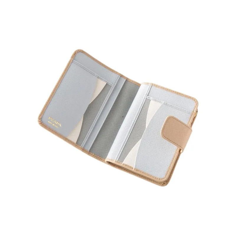 PRADA Saffiano Leather Wallet Women's Beige & Gray-3