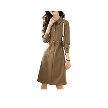 Mo Han Yi Mei Long Sleeved Dresses Women's Khaki Green