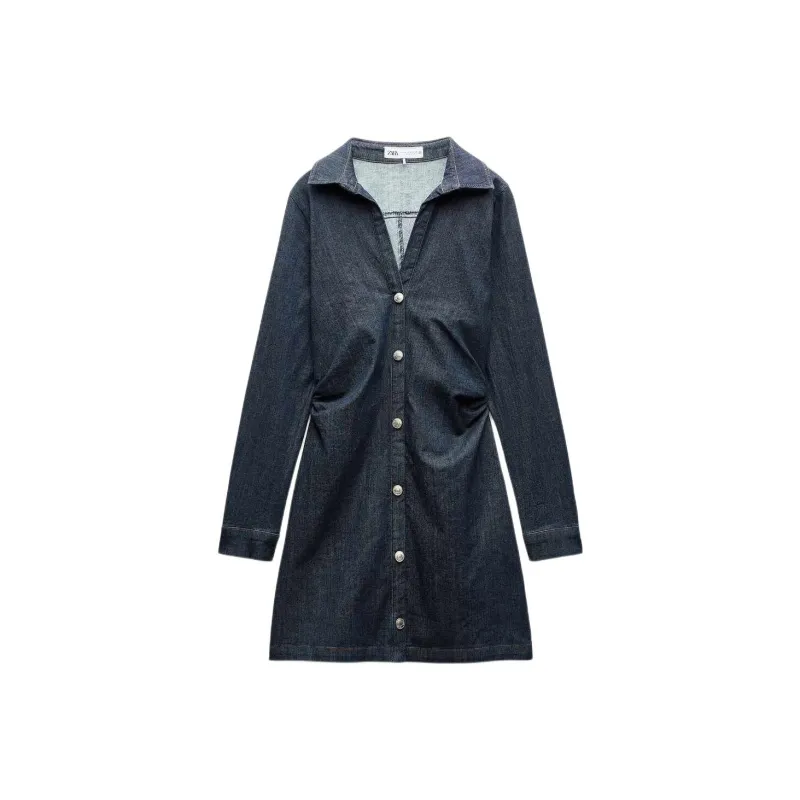 ZARA Long-Sleeved Dresses Women's Dark Blue-0