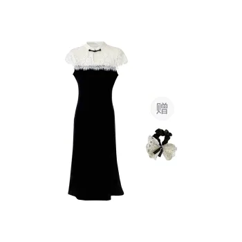PAVEA Short Sleeved Dress Women's Black+Hair Tie Comes With
