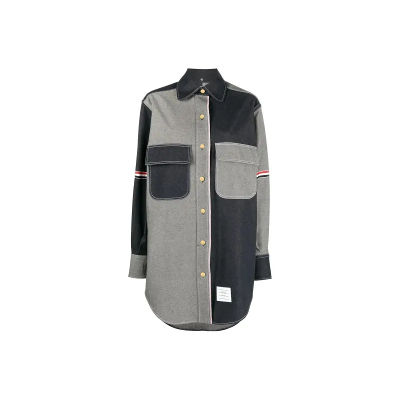 THOM BROWNE Long Sleeved Dresses Women's Patchwork Denim-0