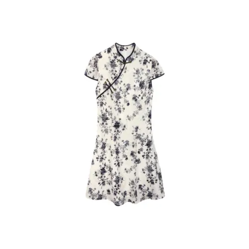 Still Quiet Short-Sleeved Dresses Women's Black White
