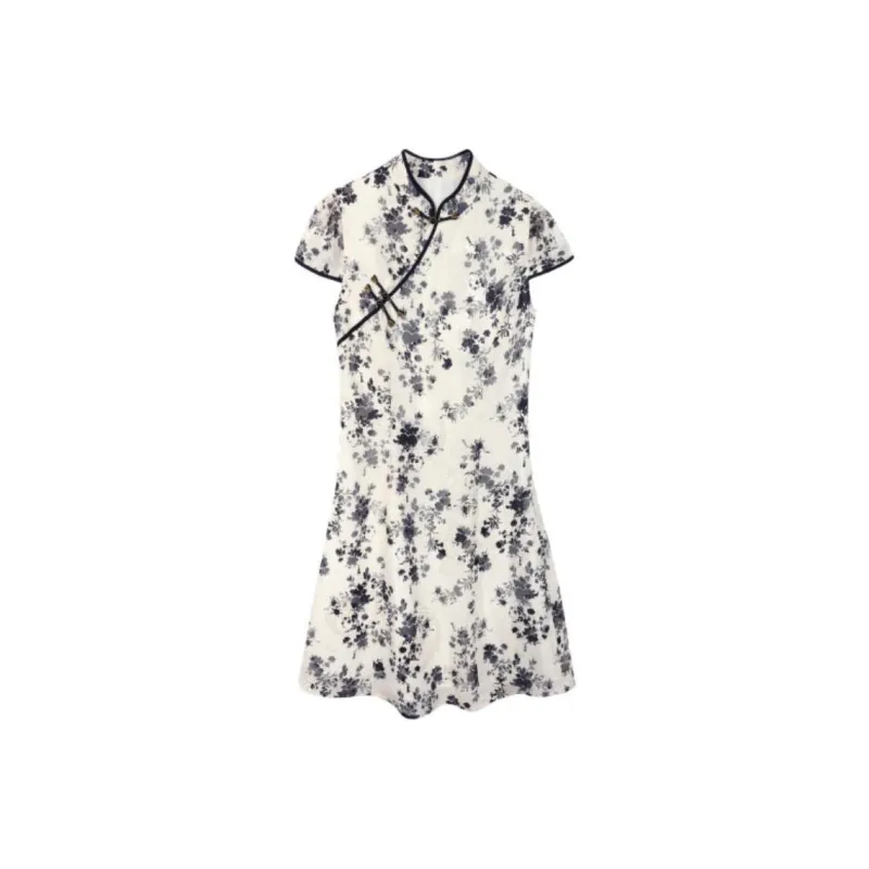 Still Quiet Short Sleeved Dresses Women's Black White-0