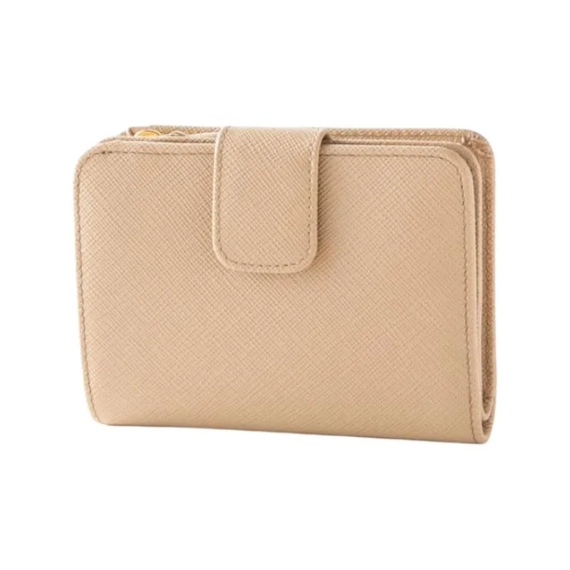 PRADA Saffiano Leather Wallet Women's Beige & Gray-1
