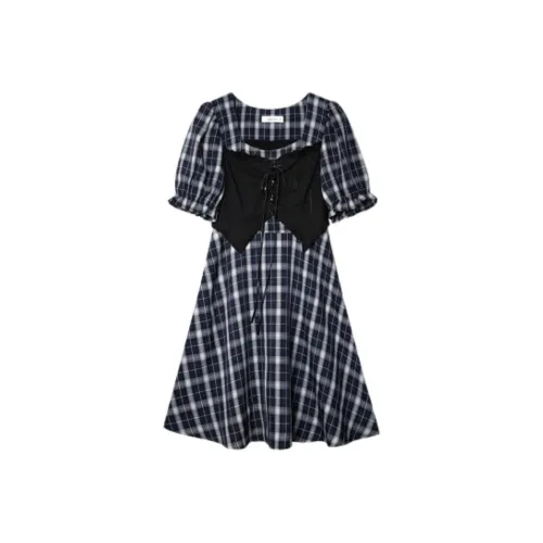 ABCMININ Short Sleeved Dress Women's Dark Color