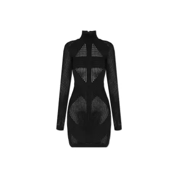 BALMAIN Back Zipped Turtleneck Mini Dress