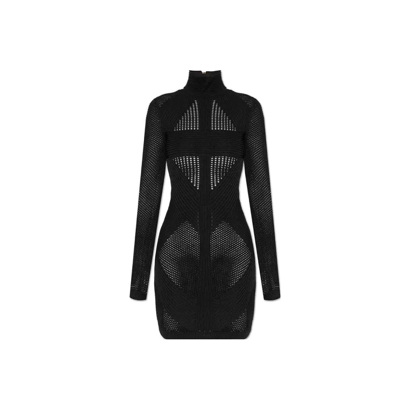 BALMAIN Back Zipped Turtleneck Mini Dress-0