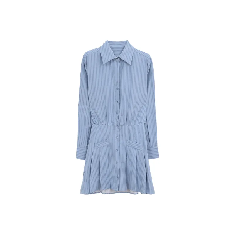 PAZZO Long Sleeved Dresses Women's Blue White Stripes-0