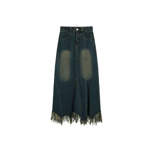 DOKZB Denim Long Skirts Women's Blue