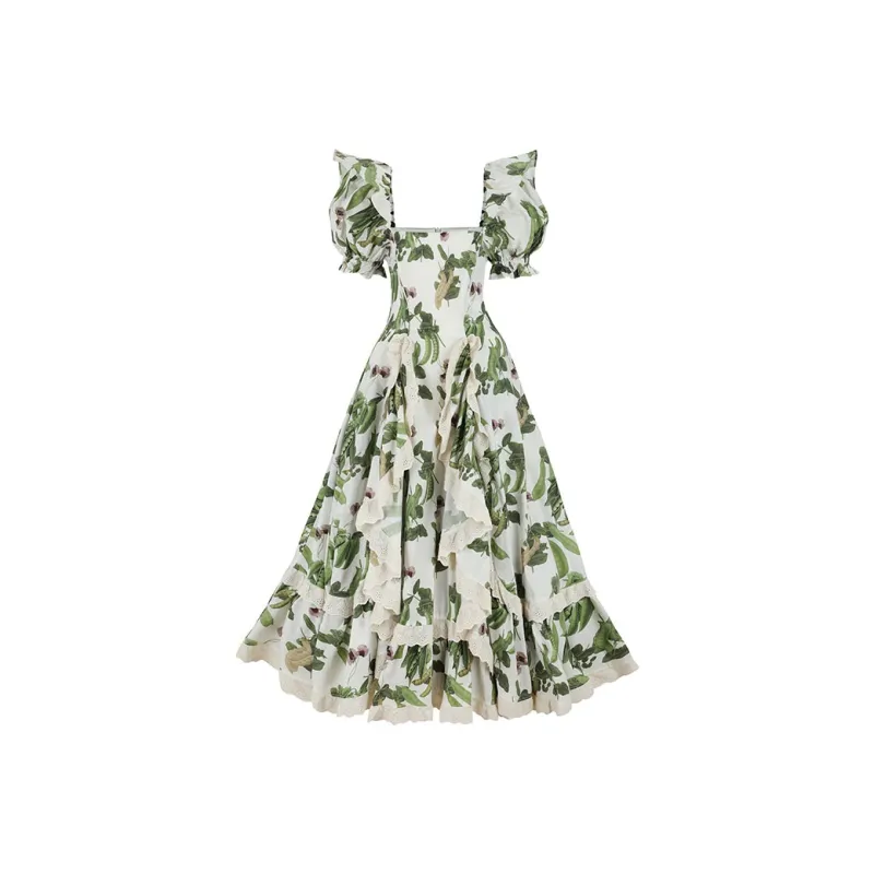 Selkie Collection SS25 Short Sleeved Dress Women's Ivory White Base With Magic Bean Print-0