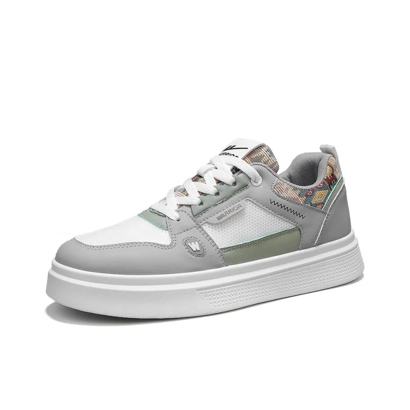 Warrior Anti Slip And Wear Resistant Height Increasing Low Top Skateboard Shoes Men's Gray White Green-1