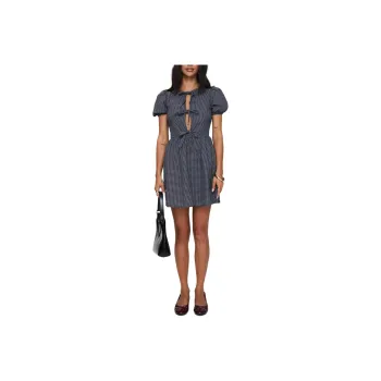 PRINCESS POLLY NURTURE BOW MINI DRESS Short Sleeved Dresses Women's Navy Check/Marine Blue Plaid
