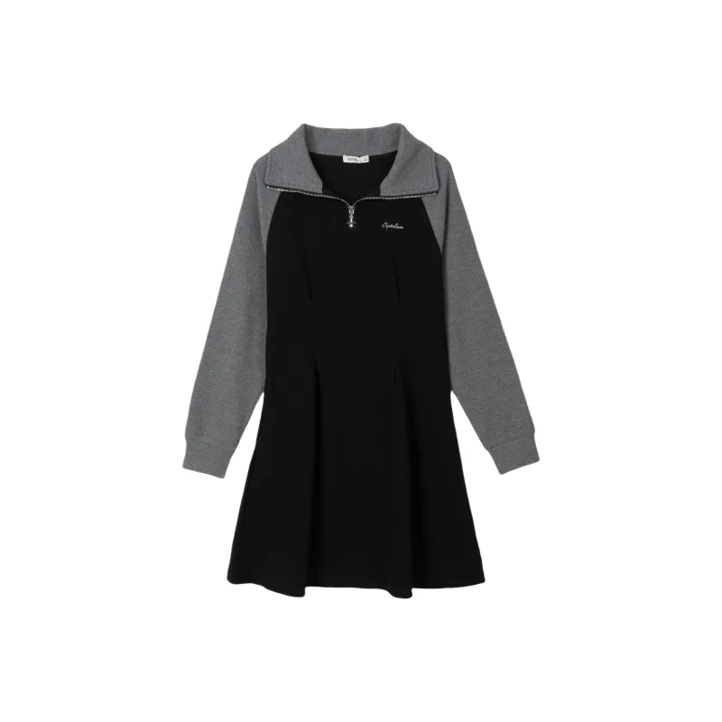 FAWENXIANGZI Long Sleeved Dress Women's Black-0