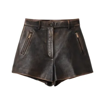 MIU MIU Shorts Aus Nappa Leder Casual Shorts Women's Brown