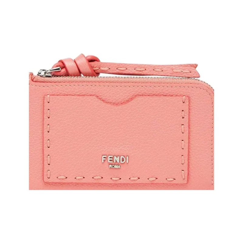 FENDI Peekaboo Cuoio Romano Leather Card Holder Women's Pink-4