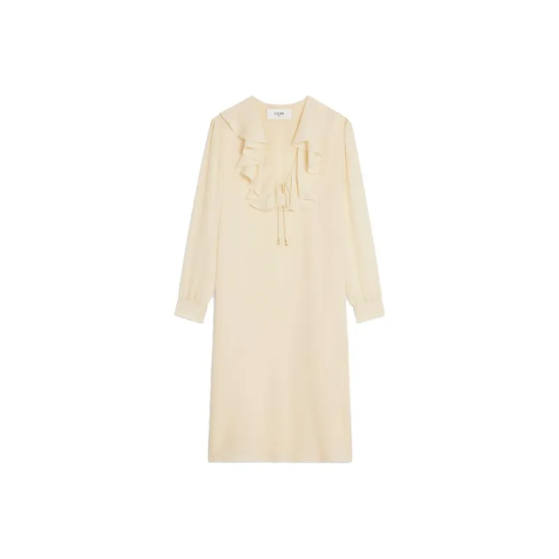 CELINE FW23 Long Sleeved Dress Women's Milk White-0