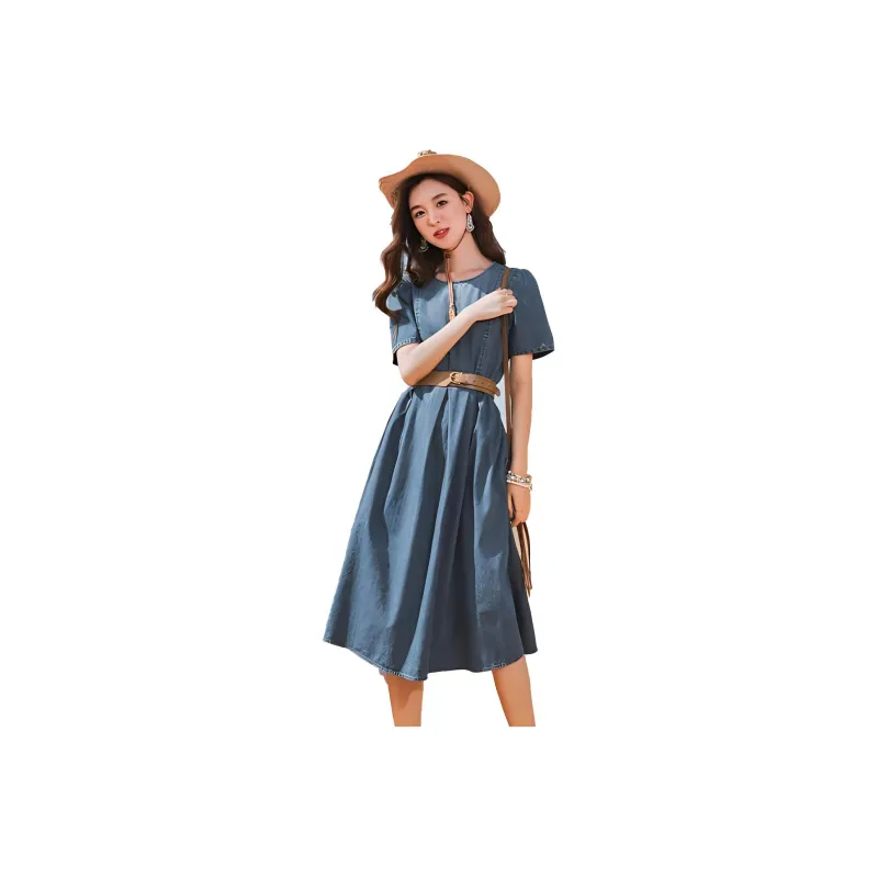 XIANGYING Short Sleeved Dresses Women's Blue-0